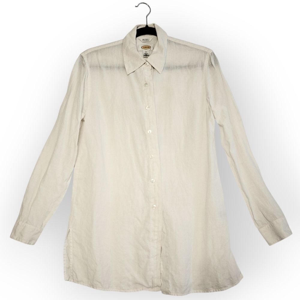 Talbots Irish linen White pearl Button Down classic Shirt SZ 8